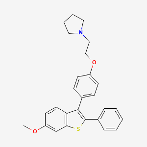 molecular formula C27H27NO2S B14683921 Pyrrolidine, 1-(2-(4-(6-methoxy-2-phenylbenzo(b)thien-3-yl)phenoxy)ethyl)-, hydrochloride CAS No. 34289-01-5