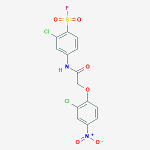 molecular formula C14H9Cl2FN2O6S B14684566 Benzenesulfonylfluoride, 2-chloro-4-[[2-(2-chloro-4-nitrophenoxy)acetyl]amino]- CAS No. 25292-74-4