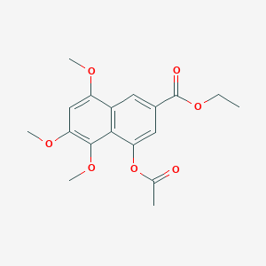 molecular formula C18H20O7 B14684727 2-Naphthalenecarboxylic acid, 4-(acetyloxy)-5,6,8-trimethoxy-, ethyl ester 