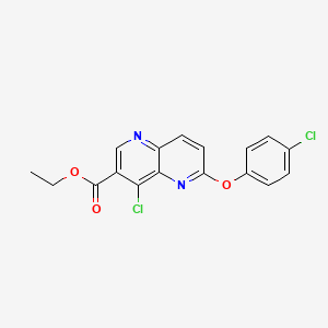 molecular formula C17H12Cl2N2O3 B14684785 Ethyl 4-chloro-6-[p-chlorophenoxy]-1,5-naphthyridine-3-carboxylate CAS No. 30212-50-1