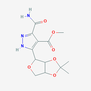 molecular formula C13H17N3O6 B14685311 methyl 3-carbamoyl-5-(2,2-dimethyl-3a,4,6,6a-tetrahydrofuro[3,4-d][1,3]dioxol-4-yl)-1H-pyrazole-4-carboxylate CAS No. 29868-25-5