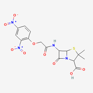 molecular formula C16H16N4O9S B14685664 6-((2-(2,4-Dinitrophenoxy)acetyl)amino)-3,3-dimethyl-7-oxo-4-thia-1-azabicyclo(3.2.0)heptane-2-carboxylic acid CAS No. 36214-20-7