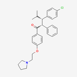 molecular formula C30H34ClNO2 B14686598 Valerophenone, 3-(p-chlorophenyl)-4-methyl-2-phenyl-4'-(2-(1-pyrrolidinyl)ethoxy)-, erythro- CAS No. 31301-21-0