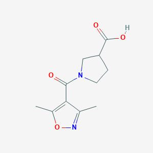molecular formula C11H14N2O4 B1468669 1-(3,5-Dimethylisoxazole-4-carbonyl)pyrrolidine-3-carboxylic acid CAS No. 1283525-15-4