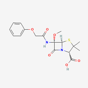 molecular formula C17H20N2O6S B14686917 (2S,5R,6S)-6-Methoxy-3,3-dimethyl-7-oxo-6-(2-phenoxyacetamido)-4-thia-1-azabicyclo[3.2.0]heptane-2-carboxylic acid CAS No. 35353-34-5