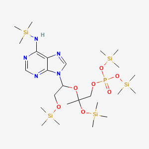 molecular formula C25H56N5O7PSi5 B14688663 Bis(trimethylsilyl) 2-(1-{6-[(trimethylsilyl)amino]-9H-purin-9-yl}-2-[(trimethylsilyl)oxy]ethoxy)-2-[(trimethylsilyl)oxy]propyl phosphate CAS No. 32645-63-9