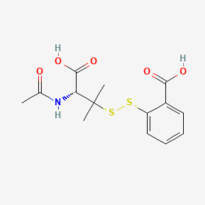 molecular formula C14H17NO5S2 B14688893 Benzoic acid, o-((2-acetamido-2-carboxy-1,1-dimethylethyl)dithio)-, DL- CAS No. 26885-64-3