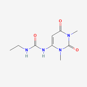 molecular formula C9H14N4O3 B14689320 Urea, 1-ethyl-3-(1,2,3,6-tetrahydro-1,3-dimethyl-2,6-dioxo-4-pyrimidinyl)-, hydrate CAS No. 31652-49-0