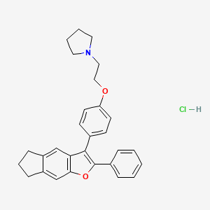 molecular formula C29H30ClNO2 B14689531 Pyrrolidine, 1-(2-(p-(6,7-dihydro-2-phenyl-5H-indeno(5,6-b)furan-3-yl)phenoxy)ethyl)-, hydrochloride CAS No. 25439-45-6