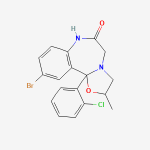 molecular formula C18H16BrClN2O2 B14690012 Oxazolo(3,2-d)(1,4)benzodiazepin-6(5H)-one, 2,3,7,11b-tetrahydro-10-bromo-11b-(o-chlorophenyl)-2-methyl- CAS No. 24143-28-0
