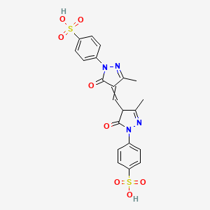 molecular formula C21H18N4O8S2 B14690638 Benzenesulfonic acid, 4-[4-[[1,5-dihydro-3-methyl-5-oxo-1-(4-sulfophenyl)-4H-pyrazol-4-ylidene]methyl]-4,5-dihydro-3-methyl-5-oxo-1H-pyrazol-1-yl]- CAS No. 34142-26-2