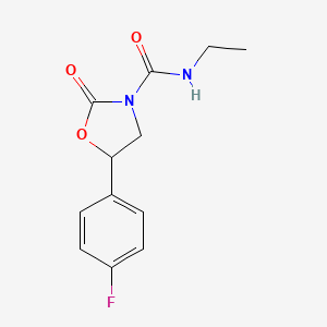 molecular formula C12H13FN2O3 B14691572 N-Ethyl-5-(4-fluorophenyl)-2-oxo-3-oxazolidinecarboxamide CAS No. 34725-11-6