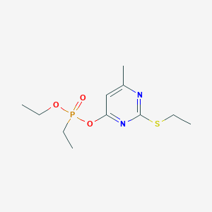 molecular formula C11H19N2O3PS B14691584 Ethyl 2-(ethylsulfanyl)-6-methylpyrimidin-4-yl ethylphosphonate CAS No. 25537-46-6