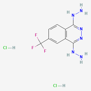 molecular formula C9H11Cl2F3N6 B14692130 Phthalazine, 1,4-dihydrazino-6-(trifluoromethyl)-, dihydrochloride CAS No. 24159-21-5
