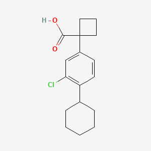 molecular formula C17H21ClO2 B14692572 Cyclobutanecarboxylic acid, 1-(3-chloro-4-cyclohexylphenyl)- CAS No. 26961-88-6