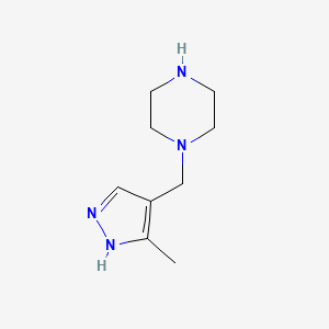 molecular formula C9H16N4 B1469264 1-((3-methyl-1H-pyrazol-4-yl)methyl)piperazine CAS No. 2090281-96-0