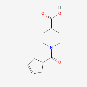 molecular formula C12H17NO3 B1469269 1-(Cyclopent-3-ene-1-carbonyl)piperidine-4-carboxylic acid CAS No. 1341613-31-7