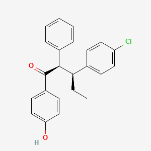 molecular formula C23H21ClO2 B14693312 Valerophenone, 3-(p-chlorophenyl)-4'-hydroxy-2-phenyl-, erythro- CAS No. 31365-01-2
