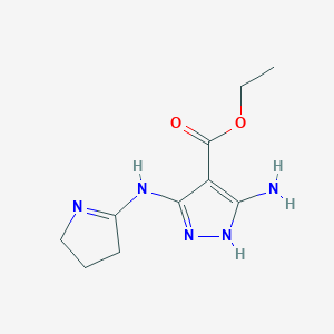 molecular formula C10H15N5O2 B14693362 Ethyl 5-amino-3-(3,4-dihydro-2h-pyrrol-5-ylamino)-1h-pyrazole-4-carboxylate CAS No. 23942-33-8
