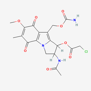 molecular formula C19H20ClN3O8 B14693402 Acetic acid, chloro-, 1-ester with N-(2,3,5,8-tetrahydro-1-hydroxy-9-(hydroxymethyl)-7-methoxy-6-methyl-5,8-dioxo-1H-pyrrolo(1,2-a)indol-2-yl)acetamide carbamate (ester) CAS No. 25998-08-7