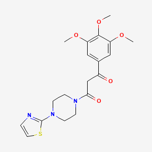 molecular formula C19H23N3O5S B14693530 Piperazine, 1-(2-thiazolyl)-4-((3,4,5-trimethoxybenzoyl)acetyl)- CAS No. 23776-36-5