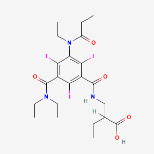 molecular formula C22H30I3N3O5 B14693588 Butanoic acid, 2-(((3-((diethylamino)carbonyl)-5-(ethyl(1-oxopropyl)amino)-2,4,6-triiodobenzoyl)amino)methyl)- CAS No. 35245-21-7