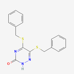 molecular formula C17H15N3OS2 B14693699 5,6-Bis(benzylsulfanyl)-1,2,4-triazin-3(2h)-one CAS No. 23617-58-5