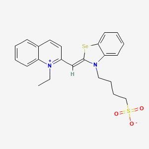 molecular formula C23H24N2O3SSe B14693776 Quinolinium, 1-ethyl-2-((3-(4-sulfobutyl)-2(3H)-benzoselenazolylidene)methyl)-, inner salt CAS No. 34276-89-6