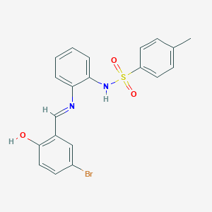 molecular formula C20H17BrN2O3S B14694279 N-(2-{[(3-Bromo-6-oxocyclohexa-2,4-dien-1-ylidene)methyl]amino}phenyl)-4-methylbenzene-1-sulfonamide CAS No. 28856-99-7