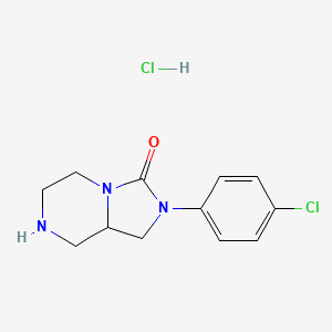 molecular formula C12H15Cl2N3O B1469445 2-(4-chlorophenyl)hexahydroimidazo[1,5-a]pyrazin-3(2H)-one hydrochloride CAS No. 1002337-84-9