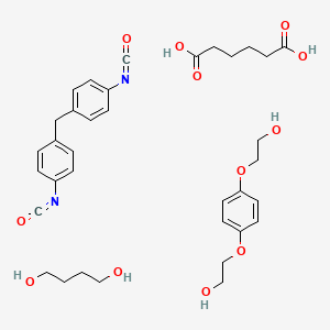 molecular formula C35H44N2O12 B14694637 Butane-1,4-diol;hexanedioic acid;2-[4-(2-hydroxyethoxy)phenoxy]ethanol;1-isocyanato-4-[(4-isocyanatophenyl)methyl]benzene CAS No. 32238-28-1