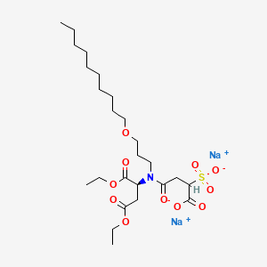 molecular formula C25H43NNa2O11S B14694645 DL-Aspartic acid, N-(3-carboxy-1-oxo-3-sulfopropyl)-N-(3-(decyloxy)propyl)-, 1,4-diethyl ester, disodium salt CAS No. 35850-79-4