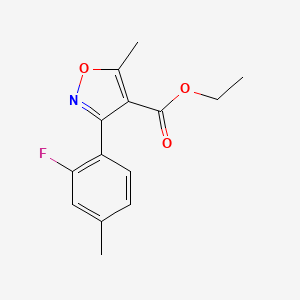 molecular formula C14H14FNO3 B1469487 3-(2-Fluoro-4-methyl-phenyl)-5-methyl-isoxazole-4-carboxylic acid ethyl ester CAS No. 1159602-14-8