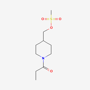 molecular formula C10H19NO4S B1469567 Methanesulfonic acid 1-propionyl-piperidin-4-ylmethyl ester CAS No. 1357353-59-3