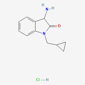 molecular formula C12H15ClN2O B1469615 3-Amino-1-(cyclopropylmethyl)-1,3-dihydro-2H-indol-2-one hydrochloride CAS No. 1822516-21-1