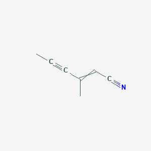 molecular formula C7H7N B14696420 3-Methylhex-2-en-4-ynenitrile CAS No. 34890-84-1