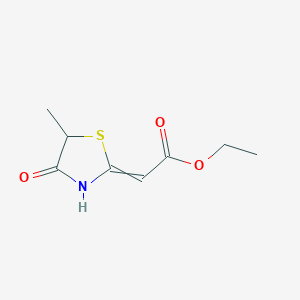 molecular formula C8H11NO3S B14696479 Acetic acid, (5-methyl-4-oxo-2-thiazolidinylidene)-, ethyl ester CAS No. 24146-37-0