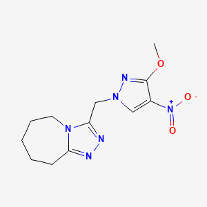 molecular formula C12H16N6O3 B1469678 3-[(3-methoxy-4-nitro-1H-pyrazol-1-yl)methyl]-6,7,8,9-tetrahydro-5H-[1,2,4]triazolo[4,3-a]azepine CAS No. 1245772-20-6
