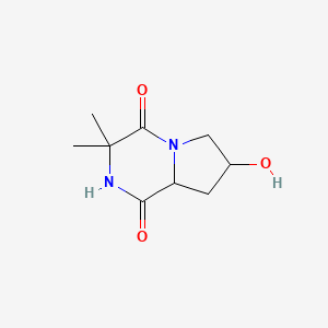 molecular formula C9H14N2O3 B1469685 7-Hydroxy-3,3-dimethylhexahydropyrrolo[1,2-a]pyrazine-1,4-dione CAS No. 1822442-30-7