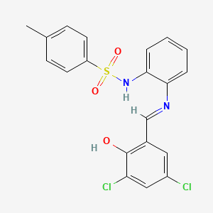 molecular formula C20H16Cl2N2O3S B14696899 N-(2-{[(3,5-Dichloro-6-oxocyclohexa-2,4-dien-1-ylidene)methyl]amino}phenyl)-4-methylbenzene-1-sulfonamide CAS No. 28857-03-6