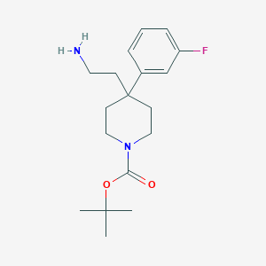molecular formula C18H27FN2O2 B1469701 tert-Butyl 4-(2-aminoethyl)-4-(3-fluorophenyl)-1-piperidinecarboxylate CAS No. 1823313-23-0