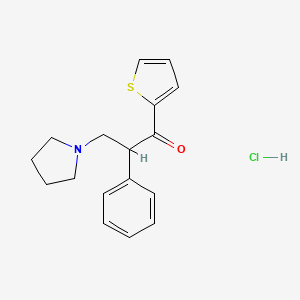 molecular formula C17H20ClNOS B14697048 Pyrrolidine, 1-(3-oxo-2-phenyl-3-(2-thienyl)propyl)-, hydrochloride CAS No. 31468-86-7