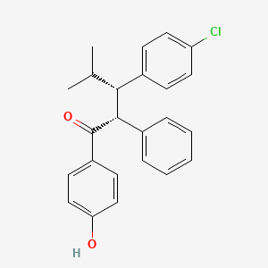 molecular formula C24H23ClO2 B14697722 Valerophenone, 3-(p-chlorophenyl)-4'-hydroxy-4-methyl-2-phenyl-, erythro- CAS No. 31365-02-3
