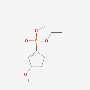 molecular formula C9H17O4P B14697782 Phosphonic acid, (3-hydroxy-1-cyclopenten-1-yl)-, diethyl ester CAS No. 31675-38-4