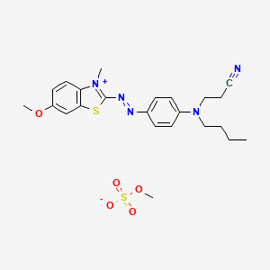 molecular formula C22H26N5OS.CH3O4S<br>C23H29N5O5S2 B14697936 Benzothiazolium, 2-((4-(butyl(2-cyanoethyl)amino)phenyl)azo)-6-methoxy-3-methyl-, methyl sulfate CAS No. 26021-89-6