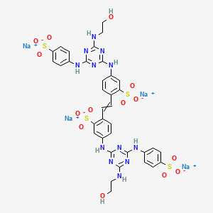 molecular formula C36H32N12Na4O14S4 B14698140 Benzenesulfonic acid, 2,2'-(1,2-ethenediyl)bis[5-[[4-[(2-hydroxyethyl)amino]-6-[(4-sulfophenyl)amino]-1,3,5-triazin-2-yl]amino]-, tetrasodium salt CAS No. 20182-56-3