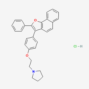 molecular formula C30H28ClNO2 B14700579 Pyrrolidine, 1-(2-(p-(2-phenylnaphtho(1,2-b)furan-1-yl)phenoxy)ethyl)-, hydrochloride CAS No. 25439-42-3