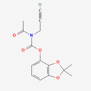 molecular formula C15H15NO5 B14700657 Carbamic acid, acetyl-2-propynyl-, 2,2-dimethyl-1,3-benzodioxol-4-yl ester CAS No. 22791-34-0