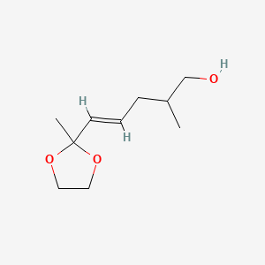 molecular formula C10H18O3 B14702054 (E)-2-methyl-5-(2-methyl-1,3-dioxolan-2-yl)pent-4-en-1-ol 