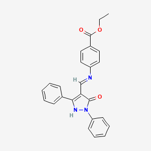 molecular formula C25H21N3O3 B14702151 Ethyl p-((1,3-diphenyl-5-oxo-2-pyrazolin-4-ylidene)methylamino)benzoate CAS No. 23711-43-5